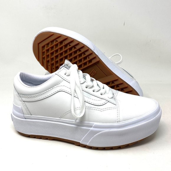 VANS PLATFORM Old Skool Stacked Leather Sneakers White Women’s Size VN0A4U15OER - Picture 2 of 12